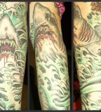 Full Arm Shark Bait on The Sea Tattoo