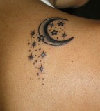 Fresh Half Moon & Stars Tattoo Designs On Shoulder 