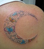 Stylized Half Moon Stars Butterflies Shoulder Tattoos