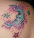 Elegant Half Moon And Three Star Tattoo Pictures
