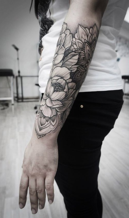 half sleeve flower tattoo