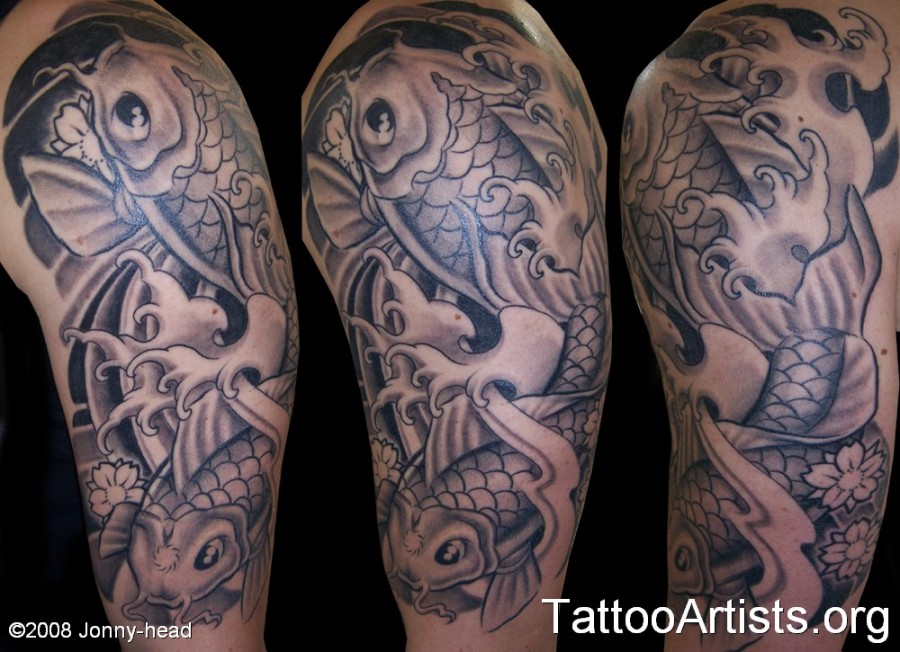 Black and Grey Koi Half Sleeve Tattoo Artists