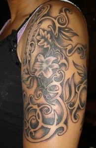 Black Flower Half Sleeve Tattoo Designs for Men
