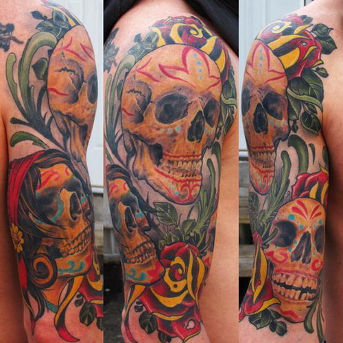 Exotic Half Sleeve Skul Tattoo For Men