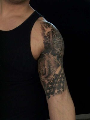 Smashing American Flag Half Sleeve Tattoo Design