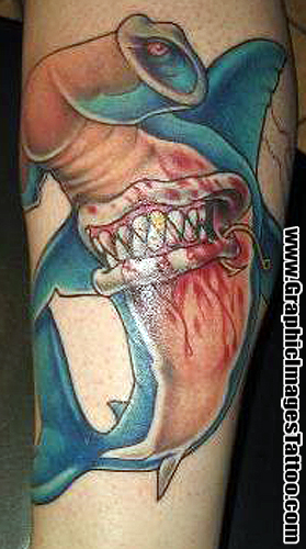 Hammerhead Shark Tattoo With Colored Design