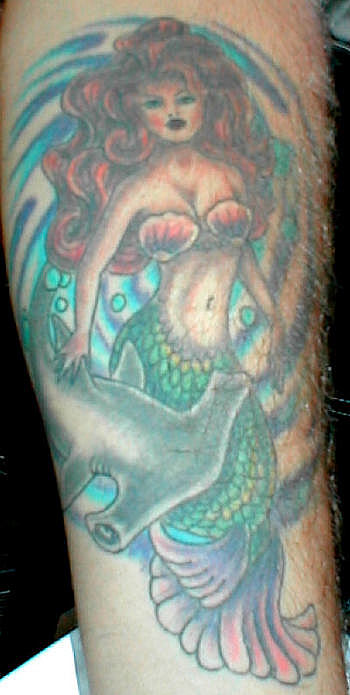 Elegant Image Of Mermaid And Hammerhead Shark Tattoo