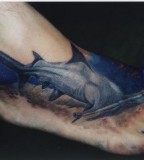 Fancy Hammerhead Shark Tattoo On The Foot