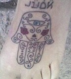 Hamsa Hand Tattoo on Foot Design