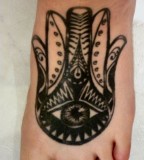 Black Hamsa Hand Tattoo on Left Foot