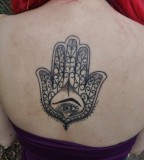 Cool Hamsa Hand Back Tattoo for Woman