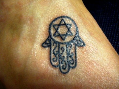 Star of David in Hamsa Hand God Tattoo