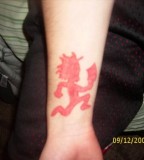 Wrist Red Hatchet Man Tattoo