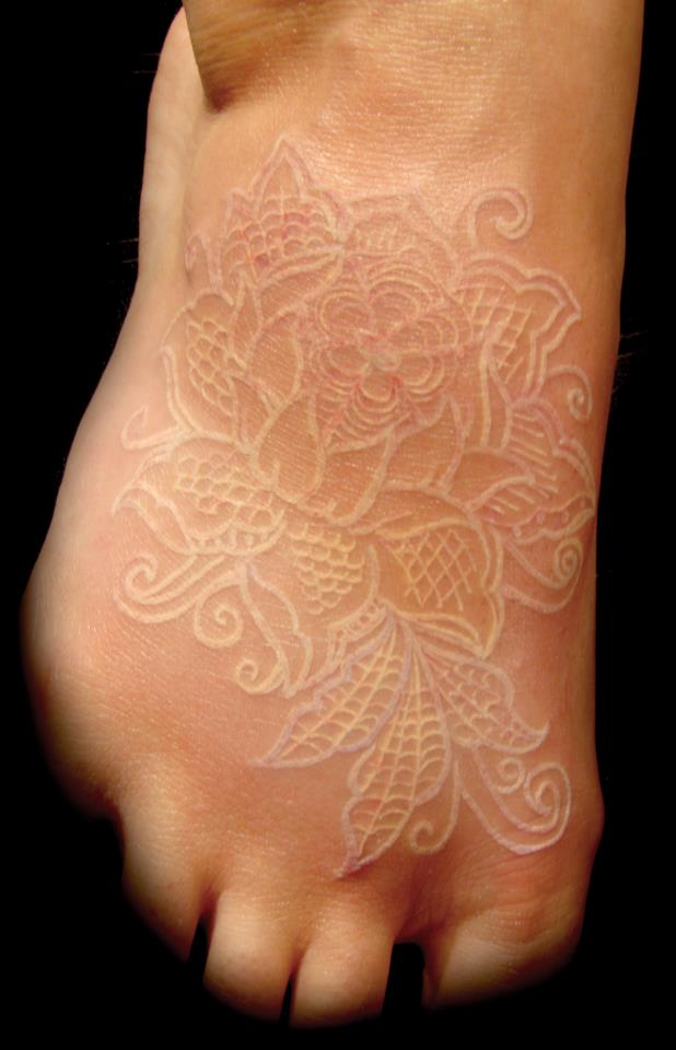 Flower Lace White Ink Tattoo on Foot