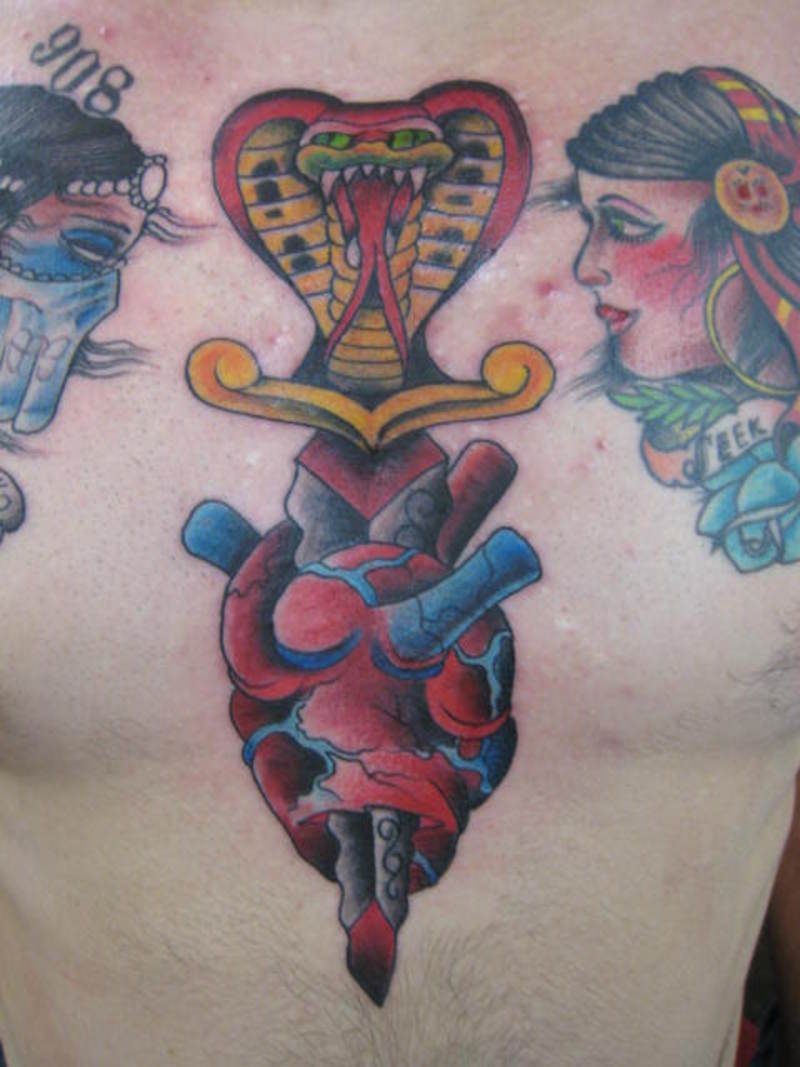 Beautiful Heart And Dagger Tattoo Design