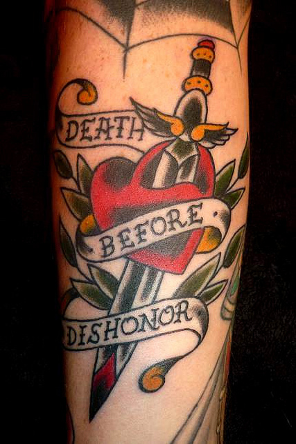 Awesome Dan Morris Dagger And Heart Tattoo