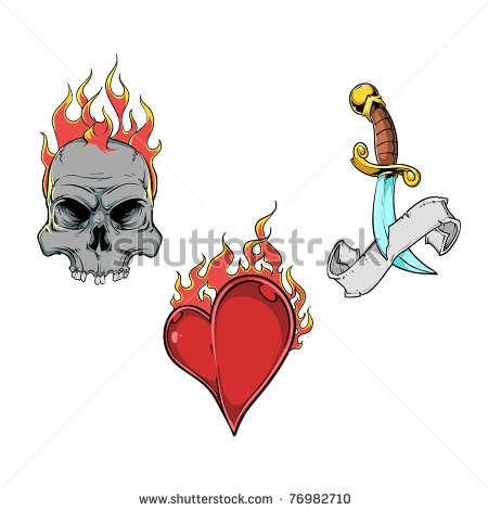 Splendid Flaming Skull Flaming Heart And Dagger Tattoos