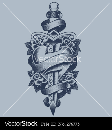 Glamorous Heart And Dagger Tattoo Vector By Krookedeye