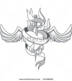 Scared Heart With Dagger And Wing Tattoo Stock Vector 