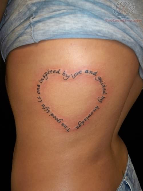 Words Heart Tattoo On Rib For Girl