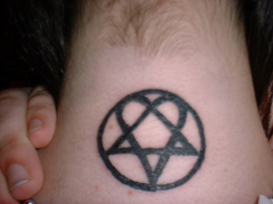 Awesome Heartagram Tattoo Design for Neck