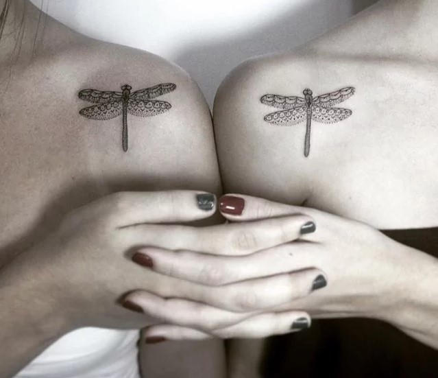 hers and hers dragonfly couple tattoo