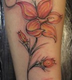 Orange Hibiscus Tattoo On Forearm
