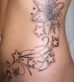Star and Flower Hip Tattoo Design for Girls