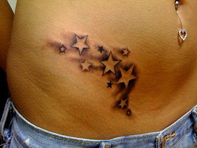 Charming Star Shaped Tattoo Design on Hip for Girls