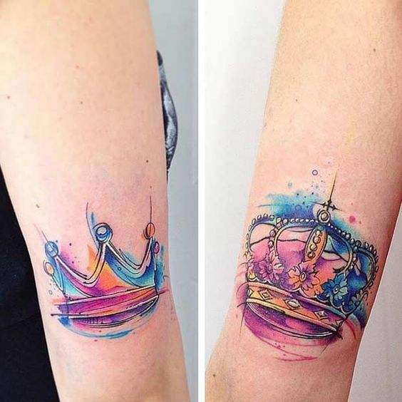 his and hers crown watercolor tattoo