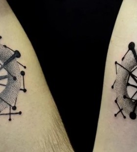 his and hers dotwork couple tattoo