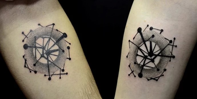 his and hers dotwork couple tattoo
