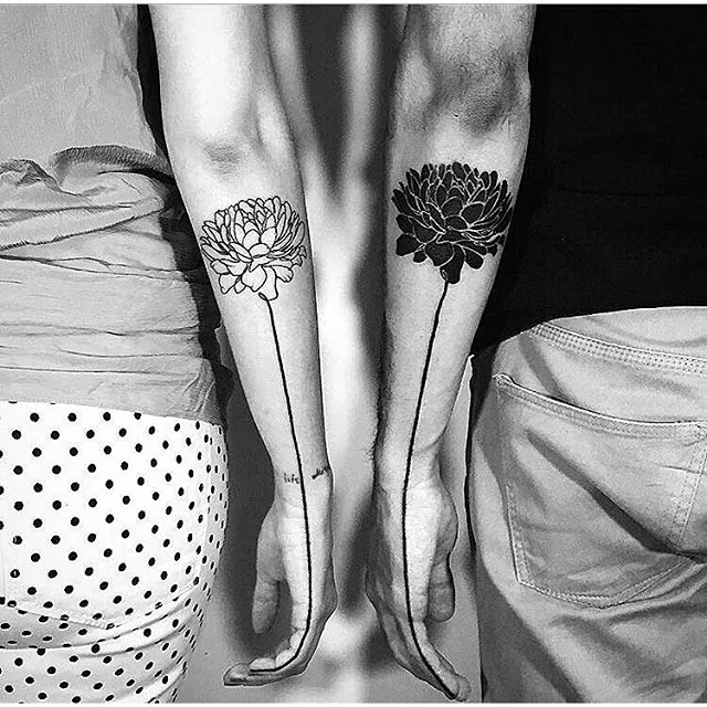 his and hers flower couple tattoo