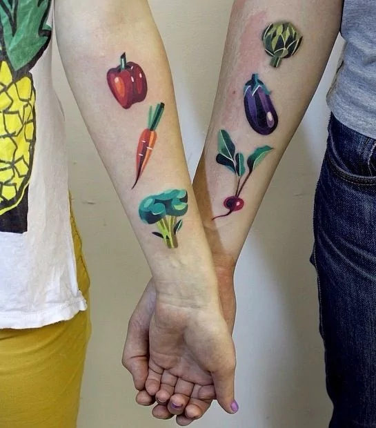 his and hers vegan couple tattoo