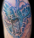 Blue Sparrow Clutching Hourglass Tattoo Design