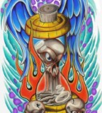 Flaming Skull Hourglass Tattoo Design