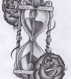 Sketch of Hourglass and Rose for Tattoo Design Ideas