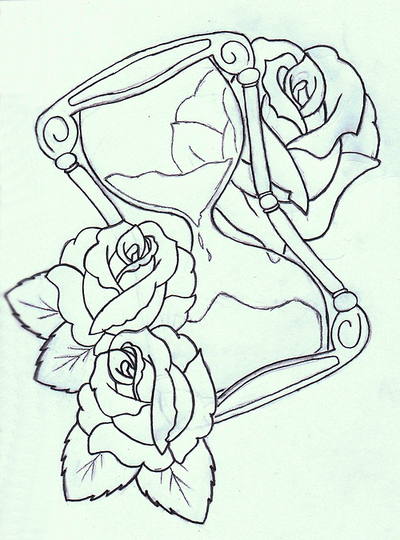 Hourglass and Rose Sketch Design for Tattoo