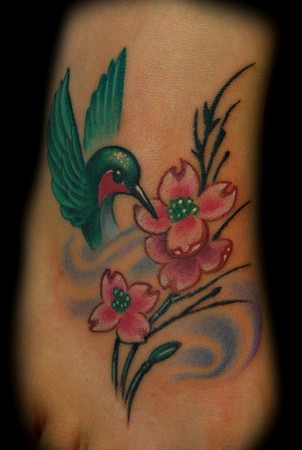 Custom Hummingbird And Dogwood Tattoo Design