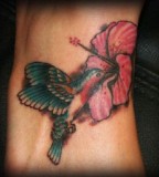 Hummingbird And Hibiscus Flower Tattoo Design On Foot