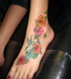 Hummingbird Flower Foot Tattoo Design for Women