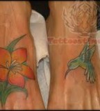 Hummingbird and Flower Tattoos Design on Feet