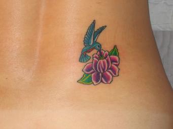 Hummingbird With Flower Tattoo Design on Foot