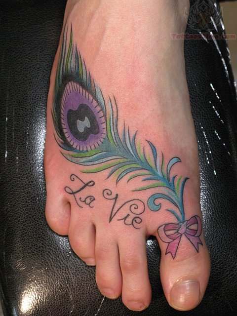 Peacock Feather Tattoos Design On Foot