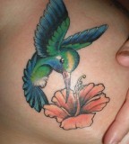 Gree Hummingbird and Flower Tattoo Designs