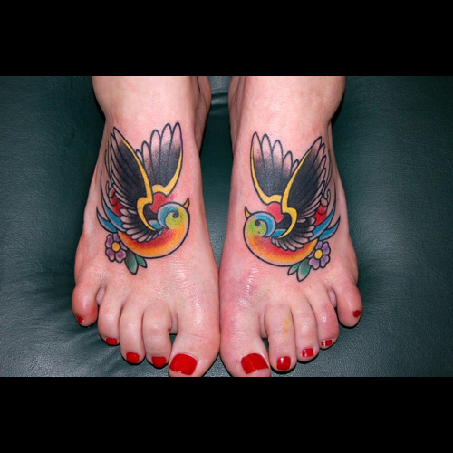 Couple Hummingbird Tattoo Design on Foot
