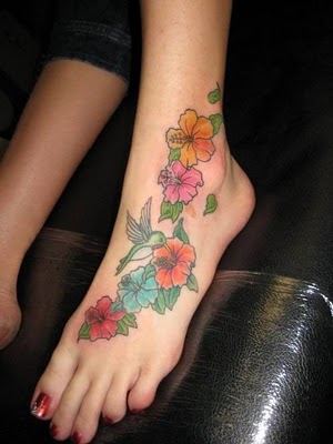 Hot Humming Bird Tattoo Design On Girl Foot
