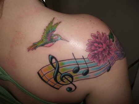 Musical Chord Humming Bird Tattoo Designs