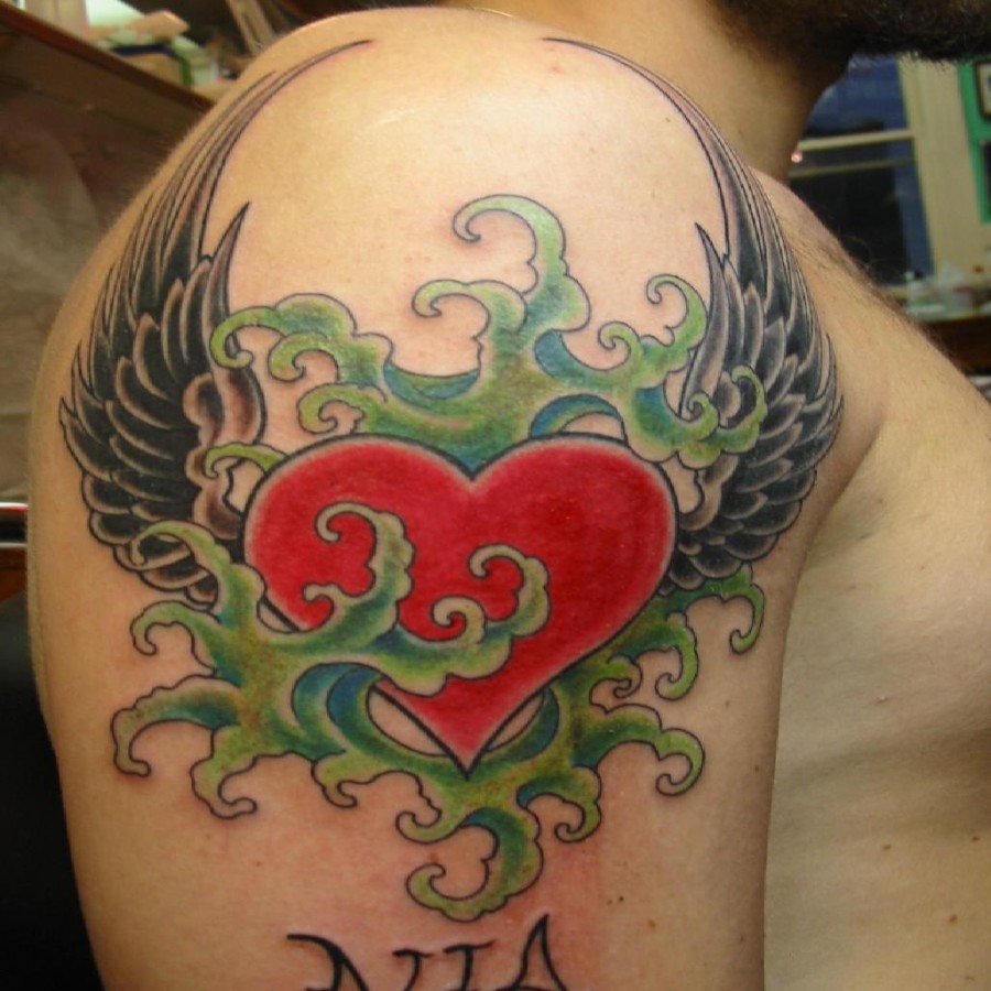 Winged Heart Tattoo Design on Half Sleeve