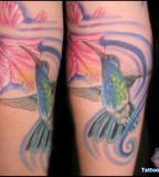 Flying Green Hummingbird Tattoo Design on Legs